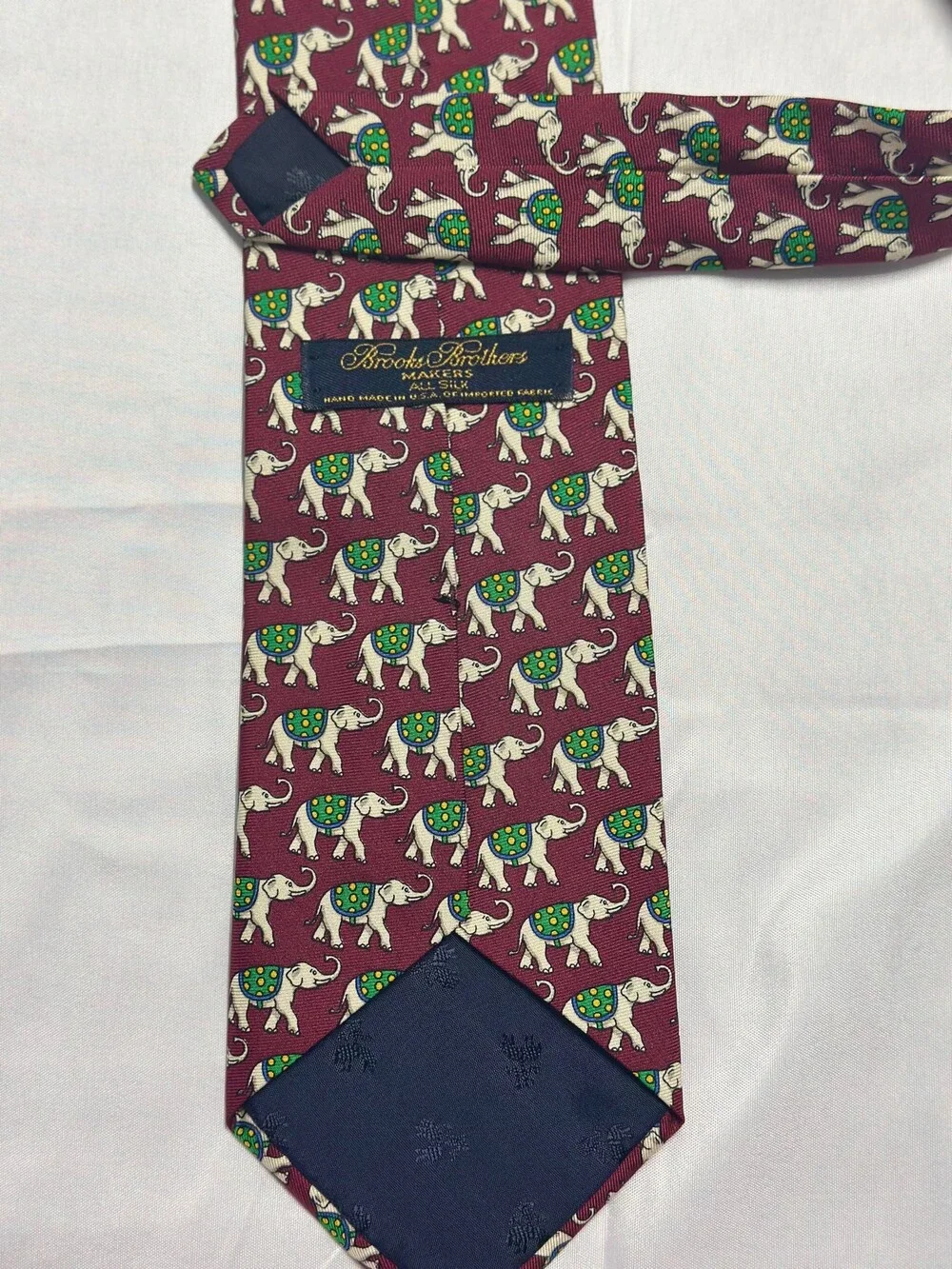 Brooks Brothers Makers Silk Tie Burgundy Elephant Novelty Print Made USA